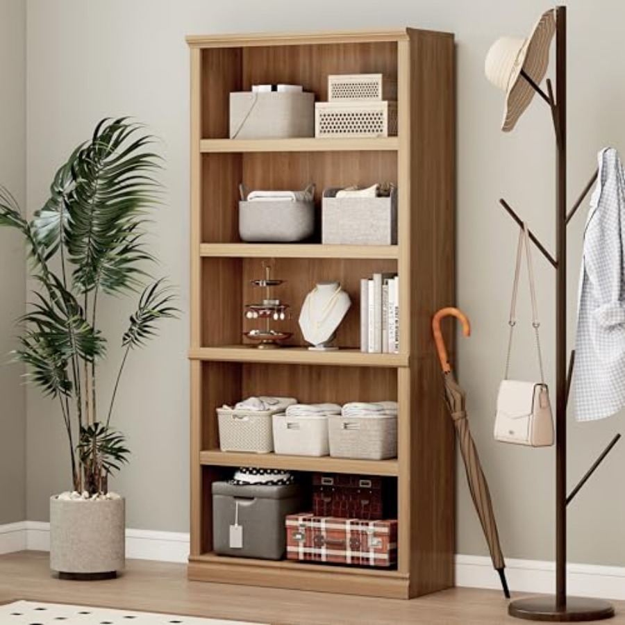 Home Office With Library - 70 cm Yüksekliğinde Beyaz Meşe Kitaplık,