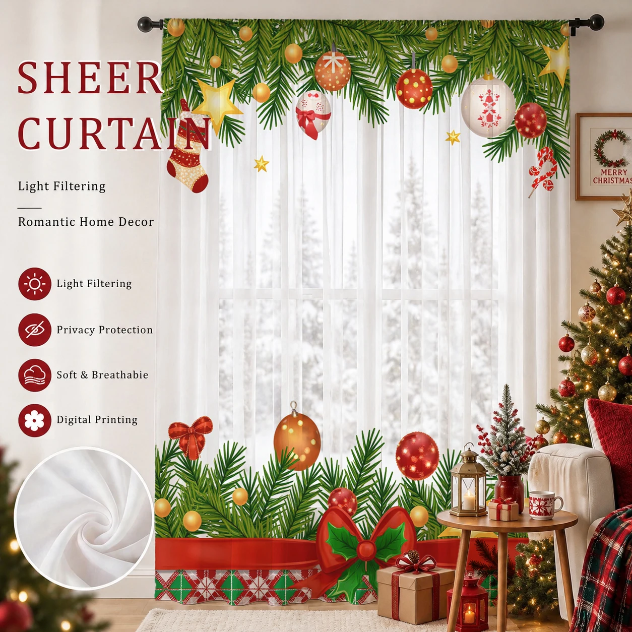 Home Office With Plants - Noel Günü Gradyanlı Şeffaf Perde, Oturma