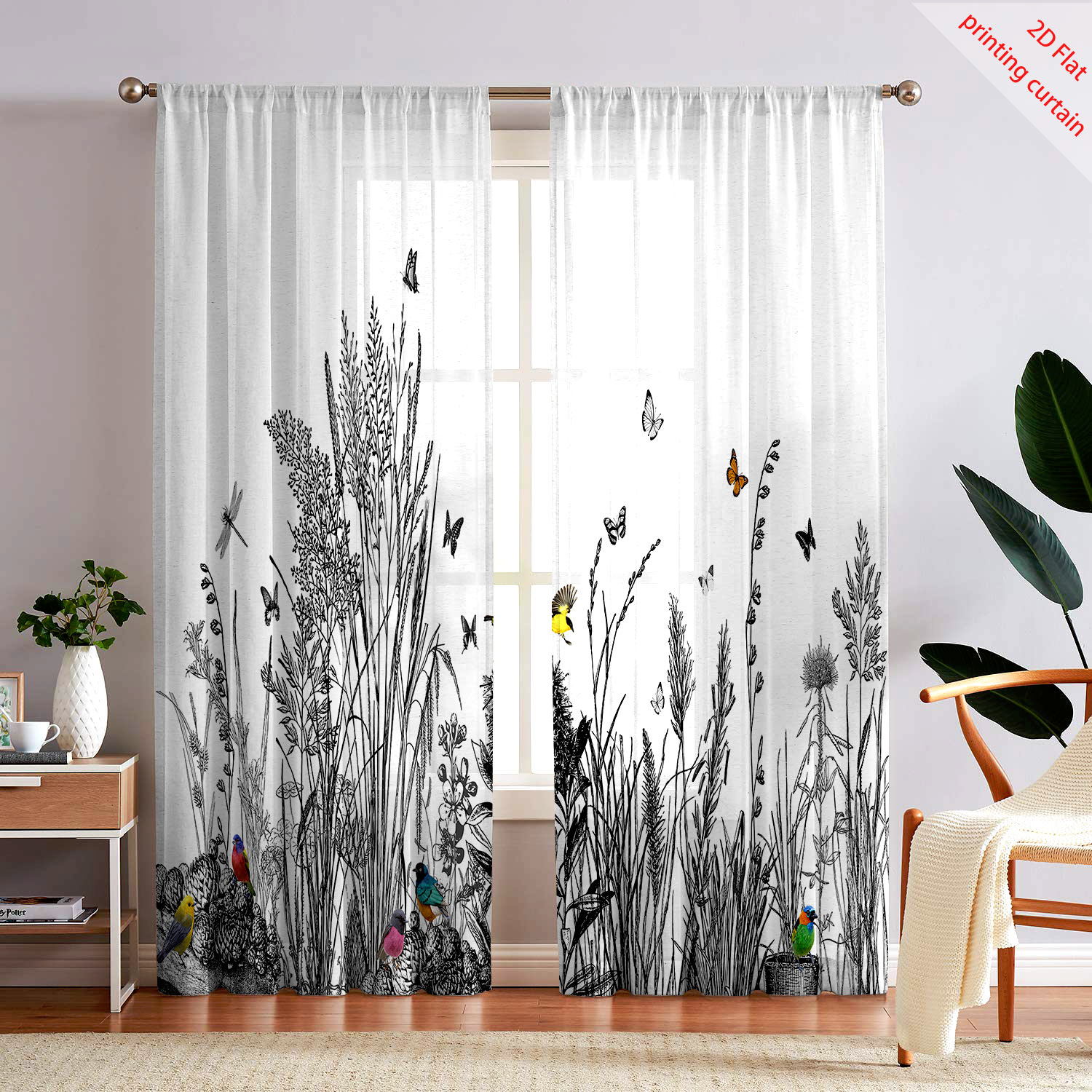 Home Office With Plants - Bitki Baskılı Şeffaf Ekran Perdesi Ev