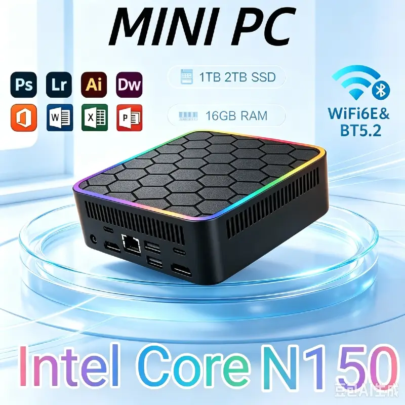 Home Office Windows 11 - Intel Core N150 MINI PC RGB