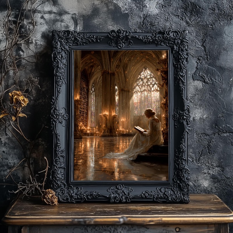 Koyu Akademi Tuval Baskı Gotik - Home Office With Library incelemesi ve fiyatı