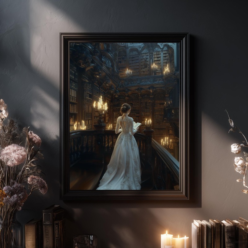 Koyu Akademi Tuval Baskı Gotik - Home Office With Library incelemesi ve fiyatı